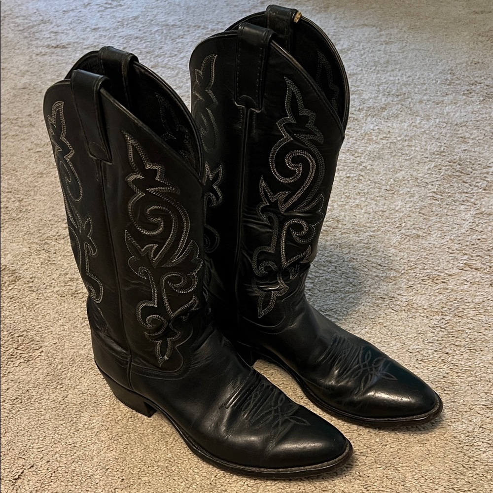 Justin Boots Black Embroidered Cowboy Boots 9B